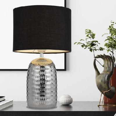sevia modern table desk lamp light fabric ceramic silver black gloss