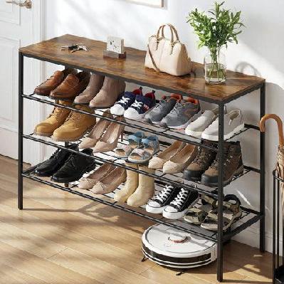 shoe rack 4 tier storage organiser walnut