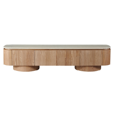 sibley artificial marble lowline tv stand entertainment unit 4-doors 200cm white travertine