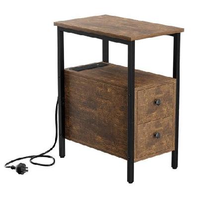 narrow side table with charging station (rustic brown and black)