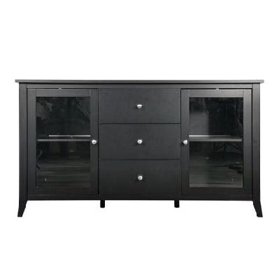 sienna modern sideboard buffet storage unit w/ 2-glass doors 3-drawers - black