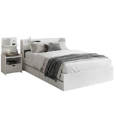 single bed frame with charging ports and bedside table