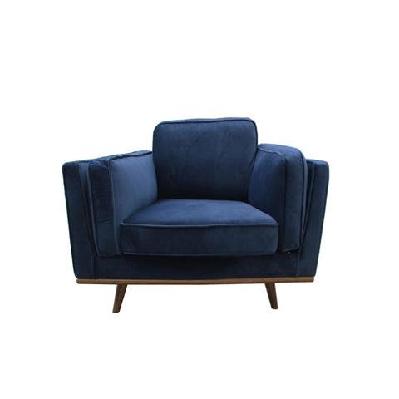 single seater armchair sofa modern lounge accent chair in soft blue velvet with wooden frame