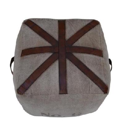 six square vintage rustic canvas leather foot stool ottoman