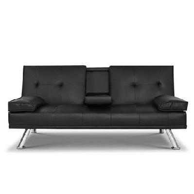 sofa bed lounge futon couch 3 seater leather cup holder recliner