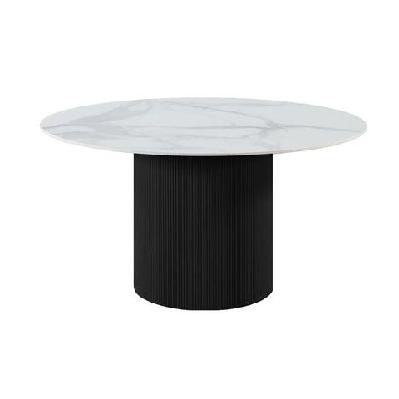 sonata sintered stone marble look round kitchen dining table 120cm wooden legs white/black