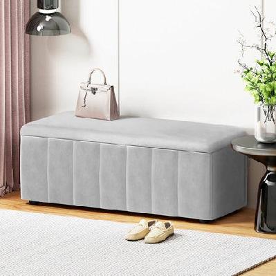 storage ottoman blanket box velvet grey 103cm