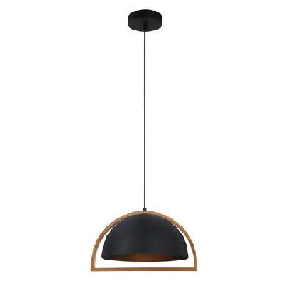 swing pendant lamp light interior es matte black dome with wood frame od370mm
