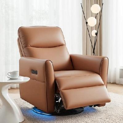 swivel recliner chair leather rocking reclining sofa with charging ports led brown