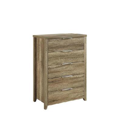 tallboy with 5 storage drawers natural wood like mdf in oak colour