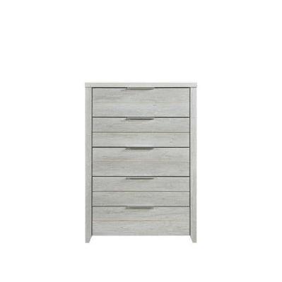 tallboy with 5 storage drawers natural wood like mdf in white ash colour