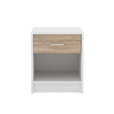 tammy open shelf nightstand bedside side table w/ 1-drawer - white/oak