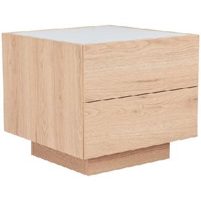 tempered glass top 2-drawers nightstand bedside table natural oak