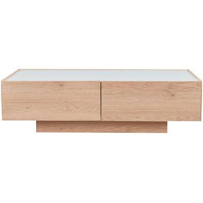 tempered glass top 2-drawers tea coffee table natural oak