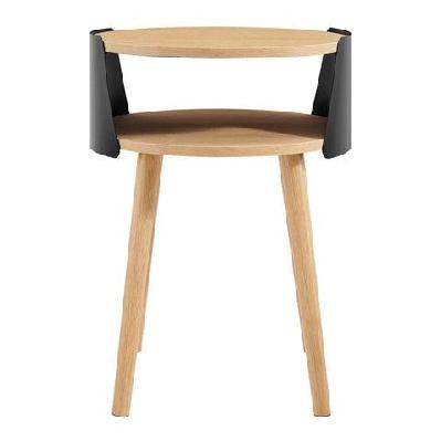 terra wooden round end lamp side table open shelf black/natural