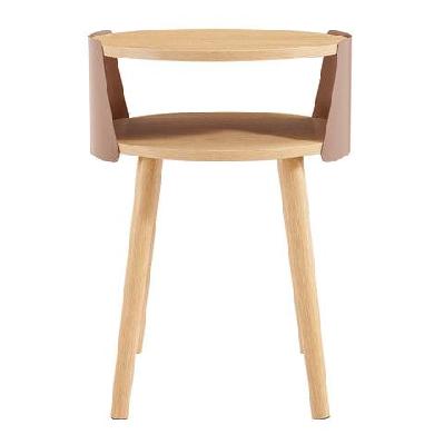 terra wooden round end lamp side table open shelf mocha/natural