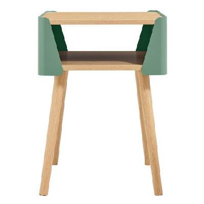 terra wooden square end lamp side table open shelf teal/natural