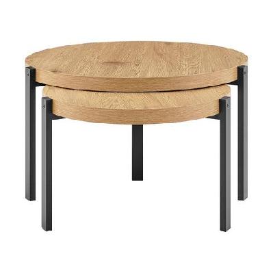tiern set of 2 wooden round tea coffee table oak
