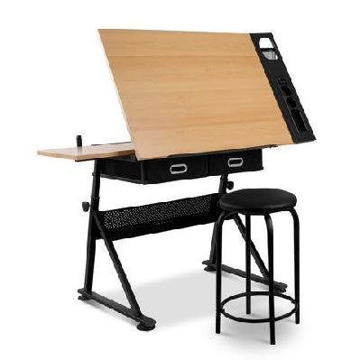 tilt drafting table stool set - natural and black