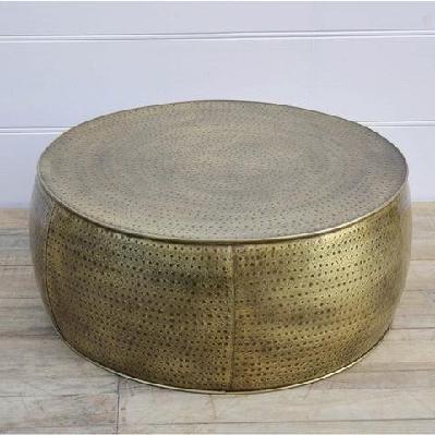 titan brass hammered look round metal coffee table 80cm
