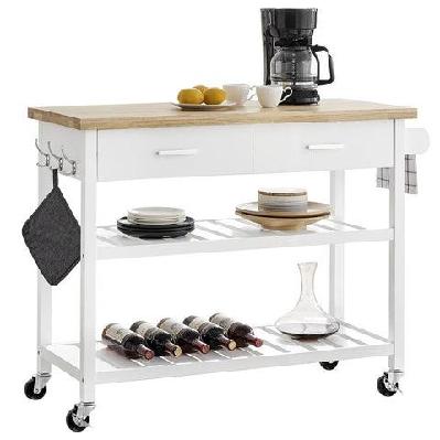 tivoli kitchen island wooden trolley w/ open shelves - natural / white