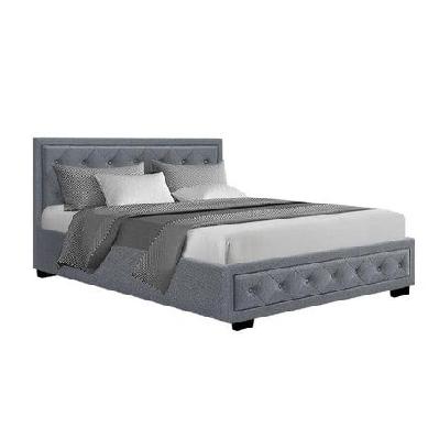 tiyo bed frame fabric gas lift storage - grey double