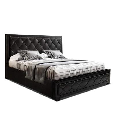 tiyo bed frame pu leather gas lift storage - black queen