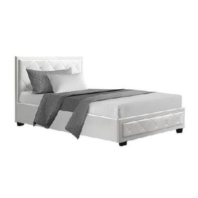 tiyo bed frame pu leather gas lift storage - white king single