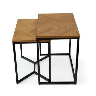 toulouse french marquetry set of 2 nesting side table - oak