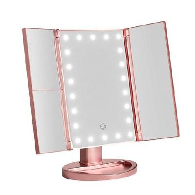 tri-fold makeup mirror 1x2x3x magnifying with led light travel portable pink