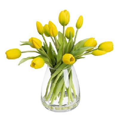 tulip 34cm yellow artificial plant flower arrangement decorative in glass