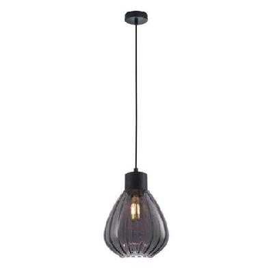 tulip pendant lamp light interior es 72w black smoke wine glass ribbed od200mm x h200mm