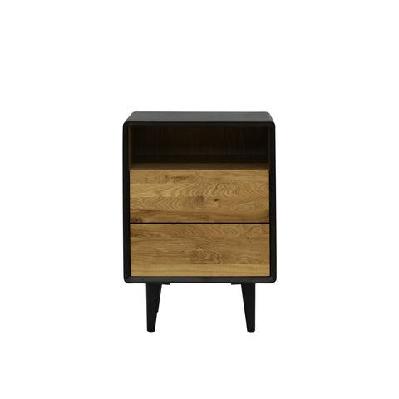 twin 2-drawer wooden bedside table nightstand - black / natural