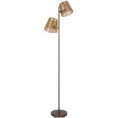 valora modern standing floor lamp light foot switch metal natural fiber bronze natural patina