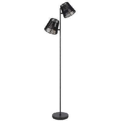 valora modern standing floor lamp light foot switch metal natural fiber gun metal black patina