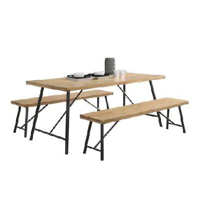 vegas 6 seater dining set 1.6m rectangular dining table and 2 benches - maple