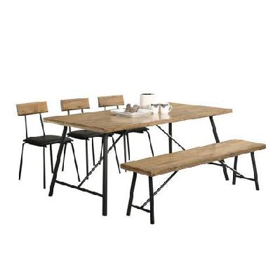 vegas 6 seater dining set 1.8m rectangular dining table and 1 benches and 3 dining chairs - maple