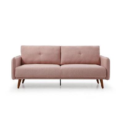 modern designer  3-seater tufed fabric sofa lounge couch wooden legs - pink