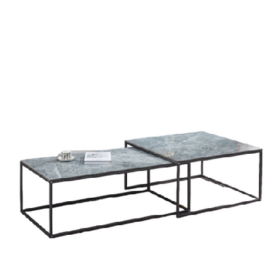 set of 2 modern nesting ceramic marble look rectangular and square coffee table grey