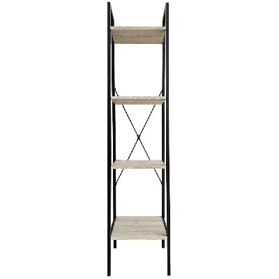 4-tier natural wood and black bookshelf - tall modern carbon steel storage rack