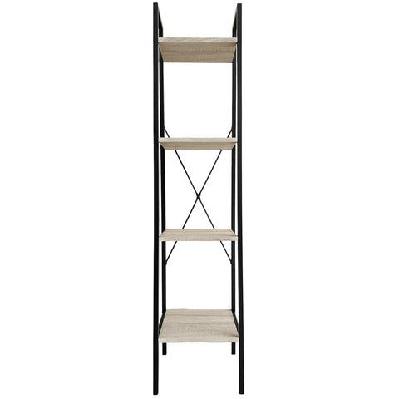 4-tier natural wood and black bookshelf - tall modern carbon steel storage rack