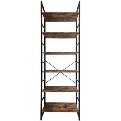 6-tier natural wood and black bookshelf - tall rustic modern carbon steel storage rack