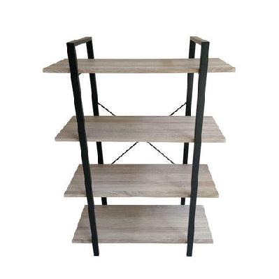 4-tier natural wood and black bookshelf - modern carbon steel display rack