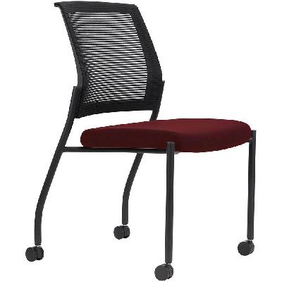 urbin 4 leg mesh back chair castors black frame scarlet seat 
