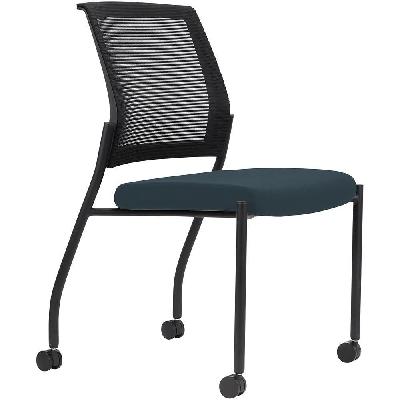 urbin 4 leg mesh back chair castors black frame denim seat 