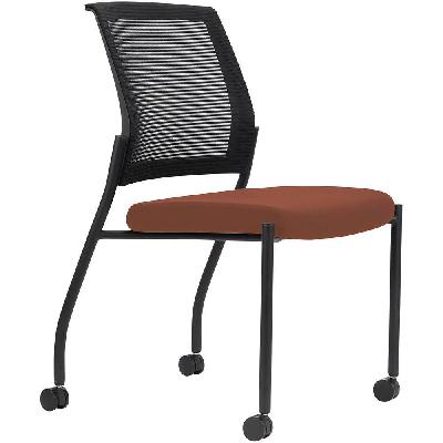urbin 4 leg mesh back chair castors black frame brick seat 