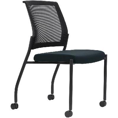 urbin 4 leg mesh back chair castors black frame navy seat 