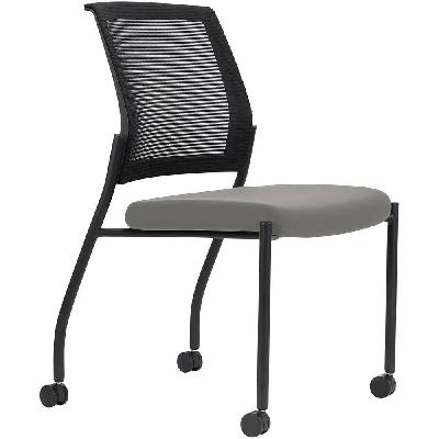 urbin 4 leg mesh back chair castors black frame sand seat 