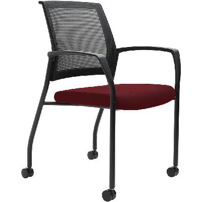 urbin 4 leg mesh back armchair castors black frame scarlet seat 