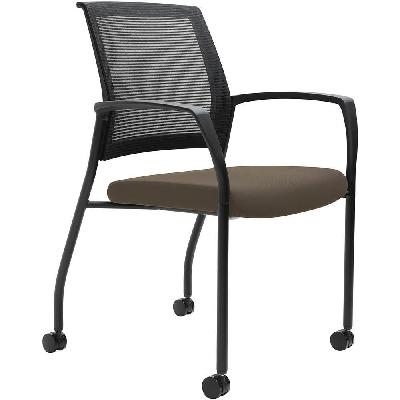 urbin 4 leg mesh back armchair castors black frame chocolate seat 